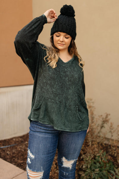 A Cozy Hooded Top in Hunter Green