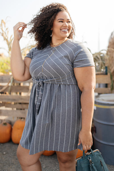 Angles And Stripes Dress in Gray