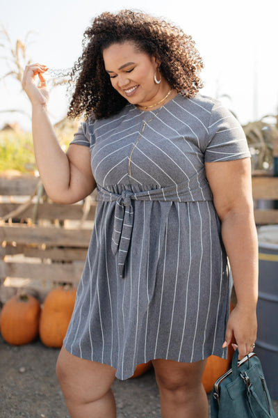 Angles And Stripes Dress in Gray