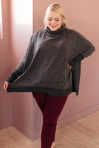 Brushed Melange Cowl Neck Sweater in Black