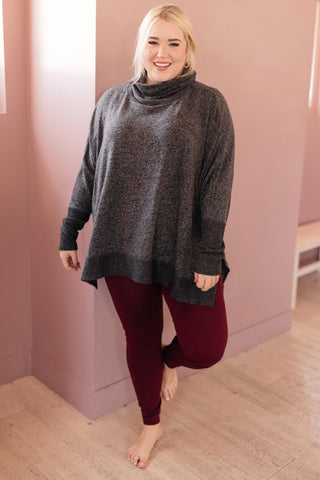 Brushed Melange Cowl Neck Sweater in Black