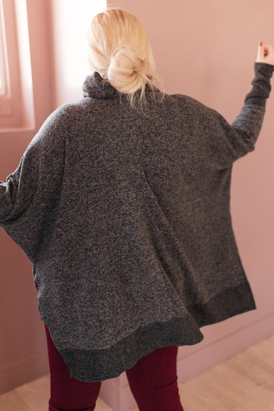 Brushed Melange Cowl Neck Sweater in Black