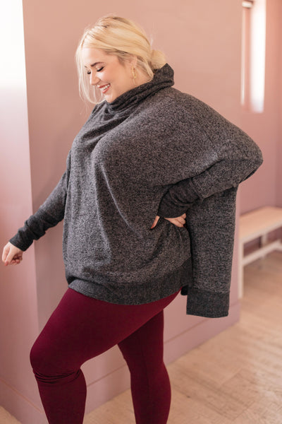 Brushed Melange Cowl Neck Sweater in Black