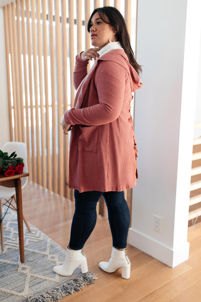 Hooded and Laced Cardigan in Blush