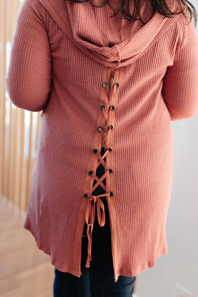 Hooded and Laced Cardigan in Blush