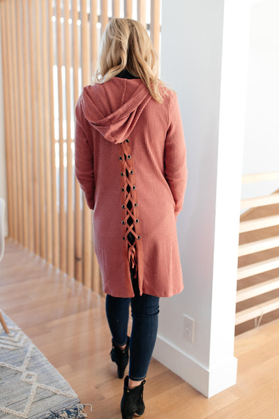 Hooded and Laced Cardigan in Blush