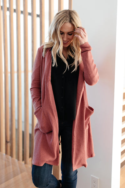 Hooded and Laced Cardigan in Blush