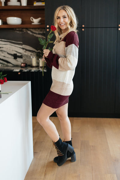 Sentimental Striped Tunic Dress in Burgundy