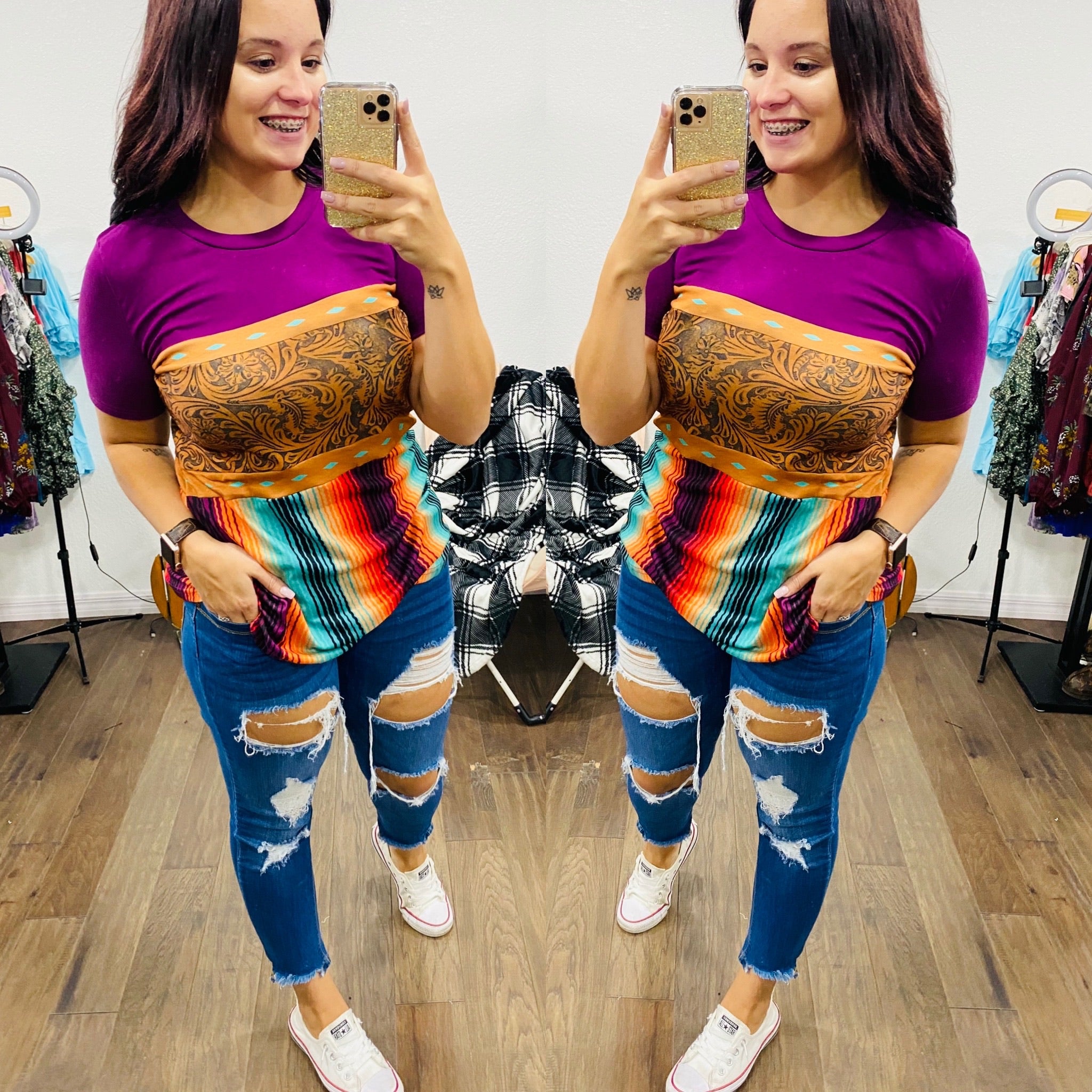 Crazy Train Royal Serape Top - Cash and Company Clothing