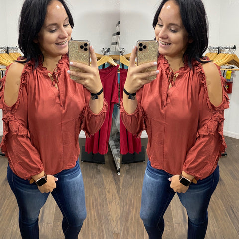Cold Shoulder Spice Top - Cash and Company Clothing