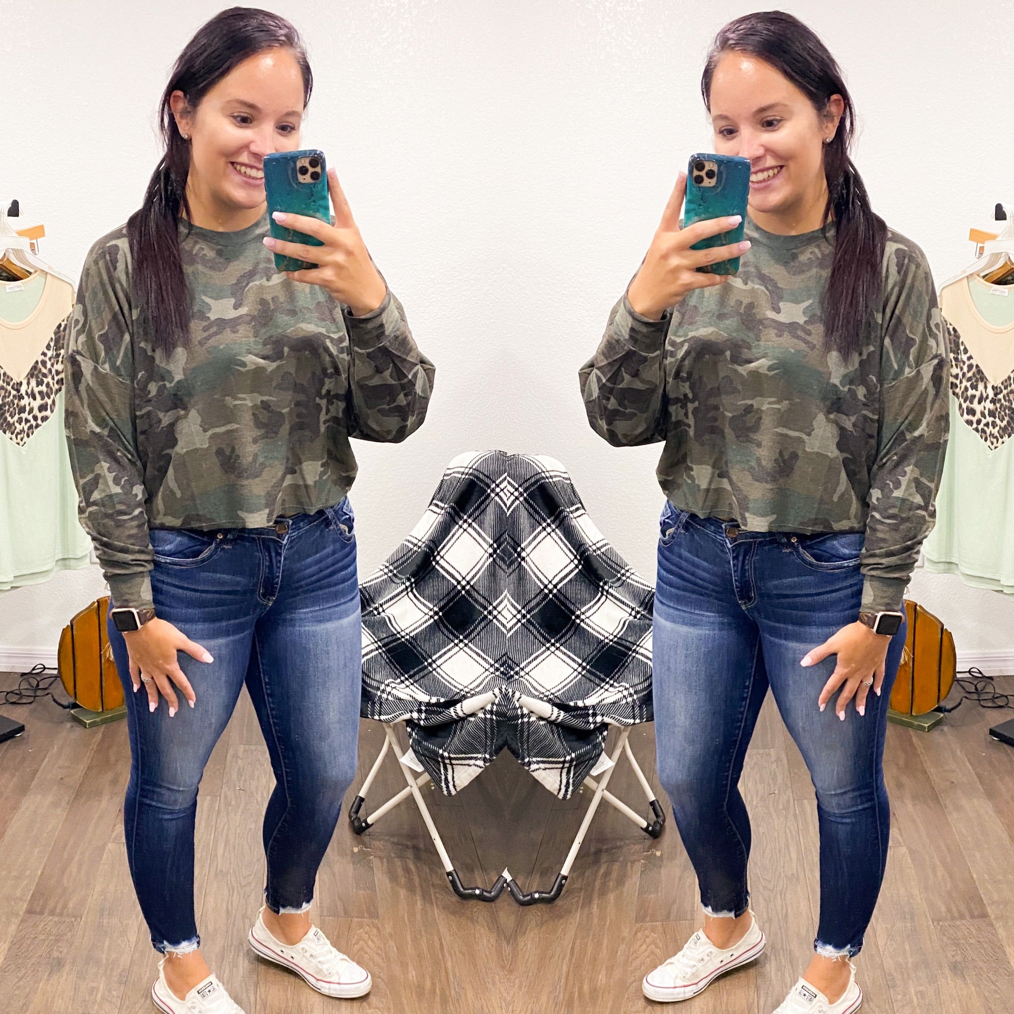 Camo Long Sleeve Long Crop - Cash and Company Clothing