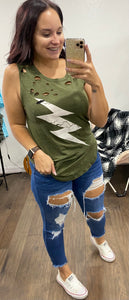 Olive Lightning Bolt Tank - Cash and Company Clothing