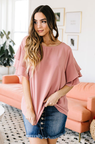 Ruth Ruffled Sleeve Top In Mauve