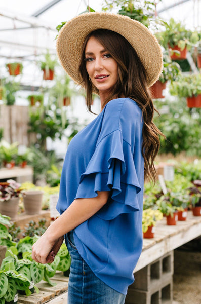 Ruth Ruffled Sleeve Top In Royal