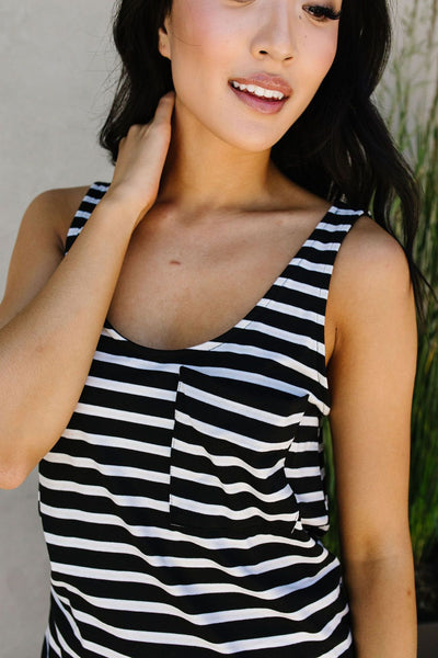 Stripe On All Summer Long Tank In Black