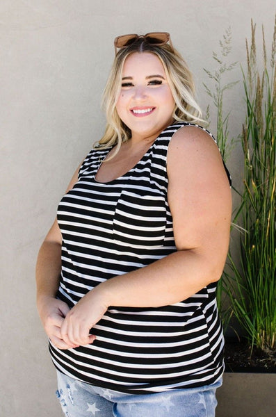 Stripe On All Summer Long Tank In Black