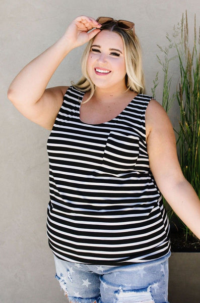 Stripe On All Summer Long Tank In Black