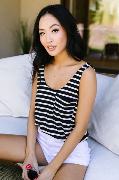 Stripe On All Summer Long Tank In Black