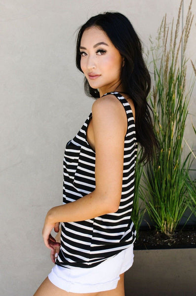 Stripe On All Summer Long Tank In Black