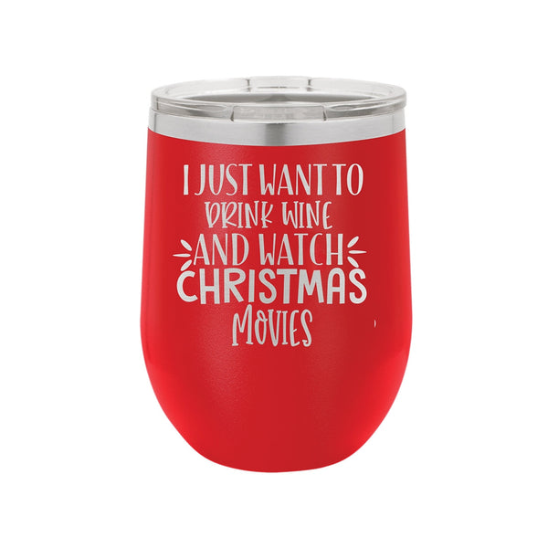 Wine & Christmas Movies Red 12oz Insulated Tumbler